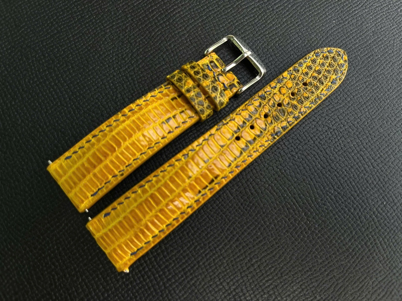 Yellow black Lizard Leather Watch Strap Band 14 16 17 18 19 20 21 22 23 24 26mm
