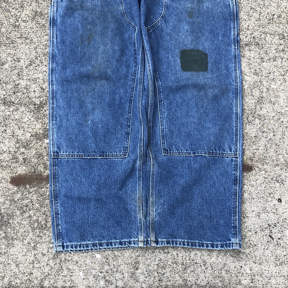 Pantalones de mezclilla vintage Carhart para hombre 40x30 azul doble rodilla desgastados patinador B73 años 90 Foto 3 de 4