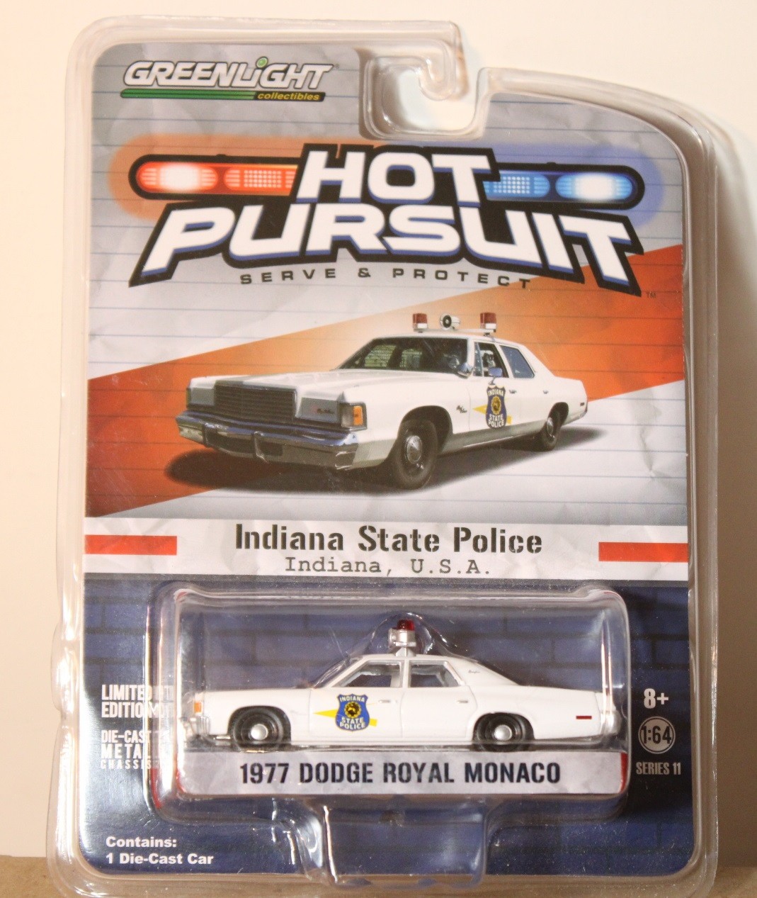 1:64 Greenlight *HOT PURSUIT #11* 1977 Dodge Royal Monaco INDIANA STATE POLICE