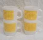 4 Vintage FIRE KING - ANCHOR HOCKING Yellow Gingham Coffee Mugs