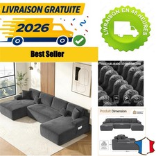 Canapé modulable DURASPACE 6 places velours côtelé gris 320 cm
