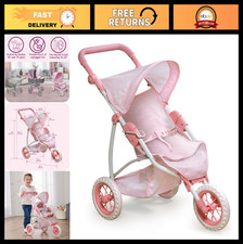 Foldable Doll Stroller for 18-22" Dolls - Adjustable Handle, Canopy & Straps - L