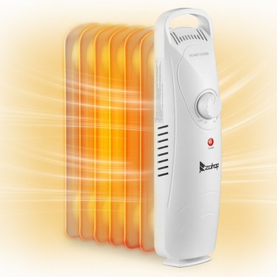 Portable Mini Oil Filled Radiator Heater, Adjustable Thermostat 600W White
