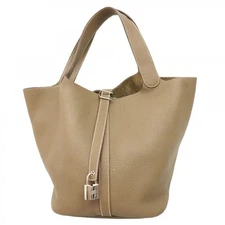 Hermes Handbag Picotin Lock GM Taurillon Clemence Etoupe Silver Hd Z Engraved 55