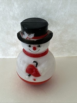 Vintage MCM Christmas Snowman Weeble Wobble ROLY POLY Toy Made In Hong Kong