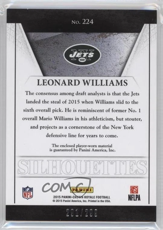 2015 Panini Crown Royale Silhouettes /299 Leonard Williams #224 Rookie RC - Image 2 of 2