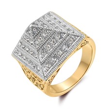 Unisex Two Tone 9ct Gold CZ Pyramid Ring | UK Size V | GF