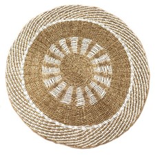 Round Seagrass Sun Wall Mirror White Tan 1m Boho Natural Rattan Decor