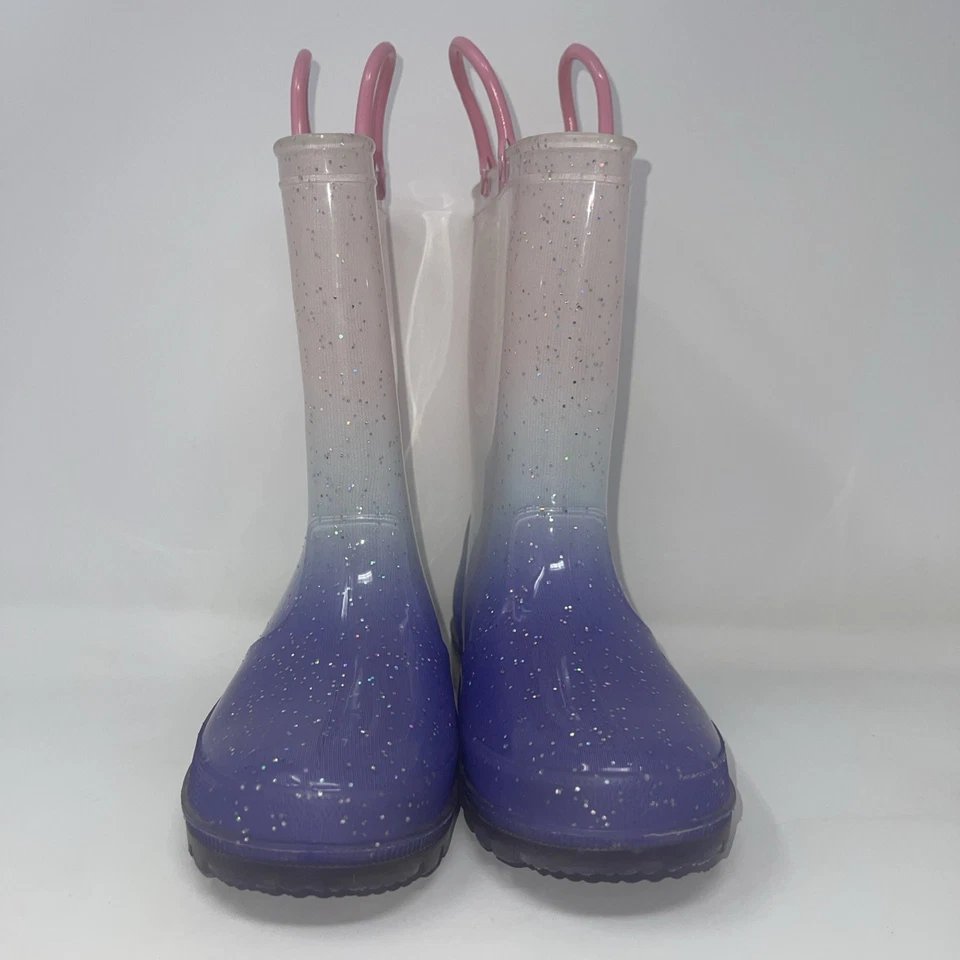 niñas talla 1 Ombre púrpura claro rosa azul arco iris brillo iluminar botas de lluvia Foto 3 de 4