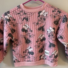 Disney Minnie Mouse Quilted Sweater Girls 6 Pink All Over Graphic Soft Cozycore