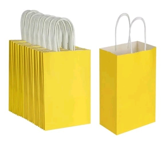 Oikss 100 Pack 5.25x3.25x8.25 Inch Small White Kraft Paper Bags with Handles
