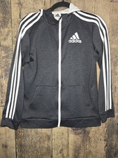 Youth L 14/16 Full Zip Adidas Hoodie Charcoal Grey Stripes On The Arms  Hood