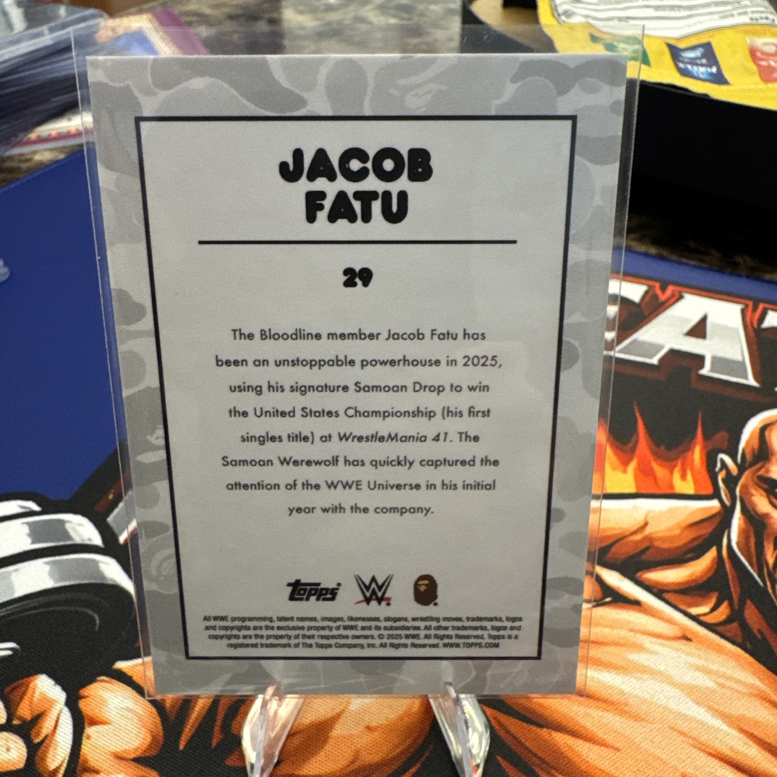 2025 Topps WWE X Bape - Jacob Fatu #29 Red Camo /199 thumbnail 2