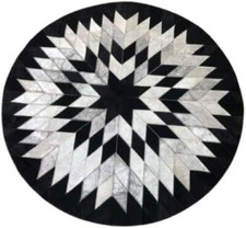 Hand Made Natural Cowhide Hair on Patch Work Leather Modern Room A-08