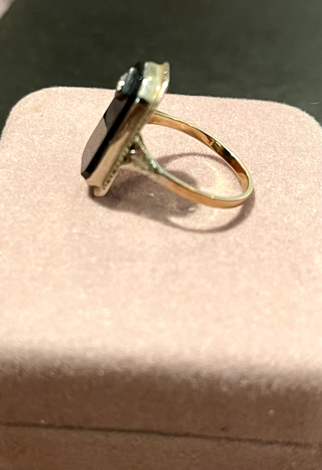 Mens Black Onyx Rectangular Ring with Diamond Chi… - image 3