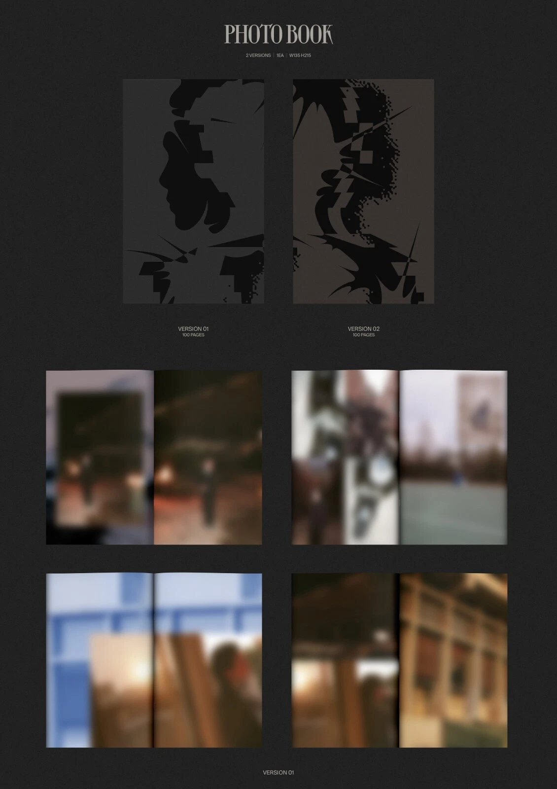 Agust D SUGA BTS album cover with black-and-white abstract figure, Version 01 and Version 02, plus photo cards.