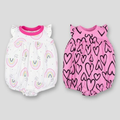Lamaze Baby Girls' 2pk Heart Bubble Rainbows Organic Cotton Romper - 9 MONTHS
