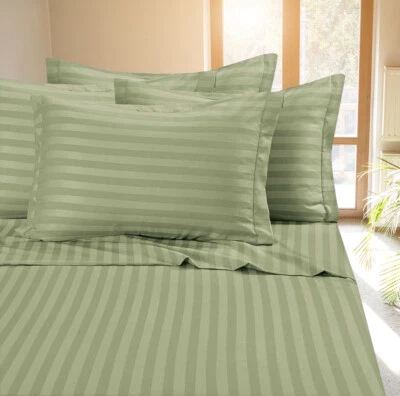 FINE LINENS Fine 400 Thread Count 100% Cotton Sateen Bed Sheet Dobby Stripe