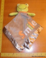 Carters Green Frog Smile Brown Security Blanket Lovey Rattle Orange