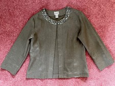 Chicos Sparle Beaded Linen Jacket Silver/Grey Sz 0