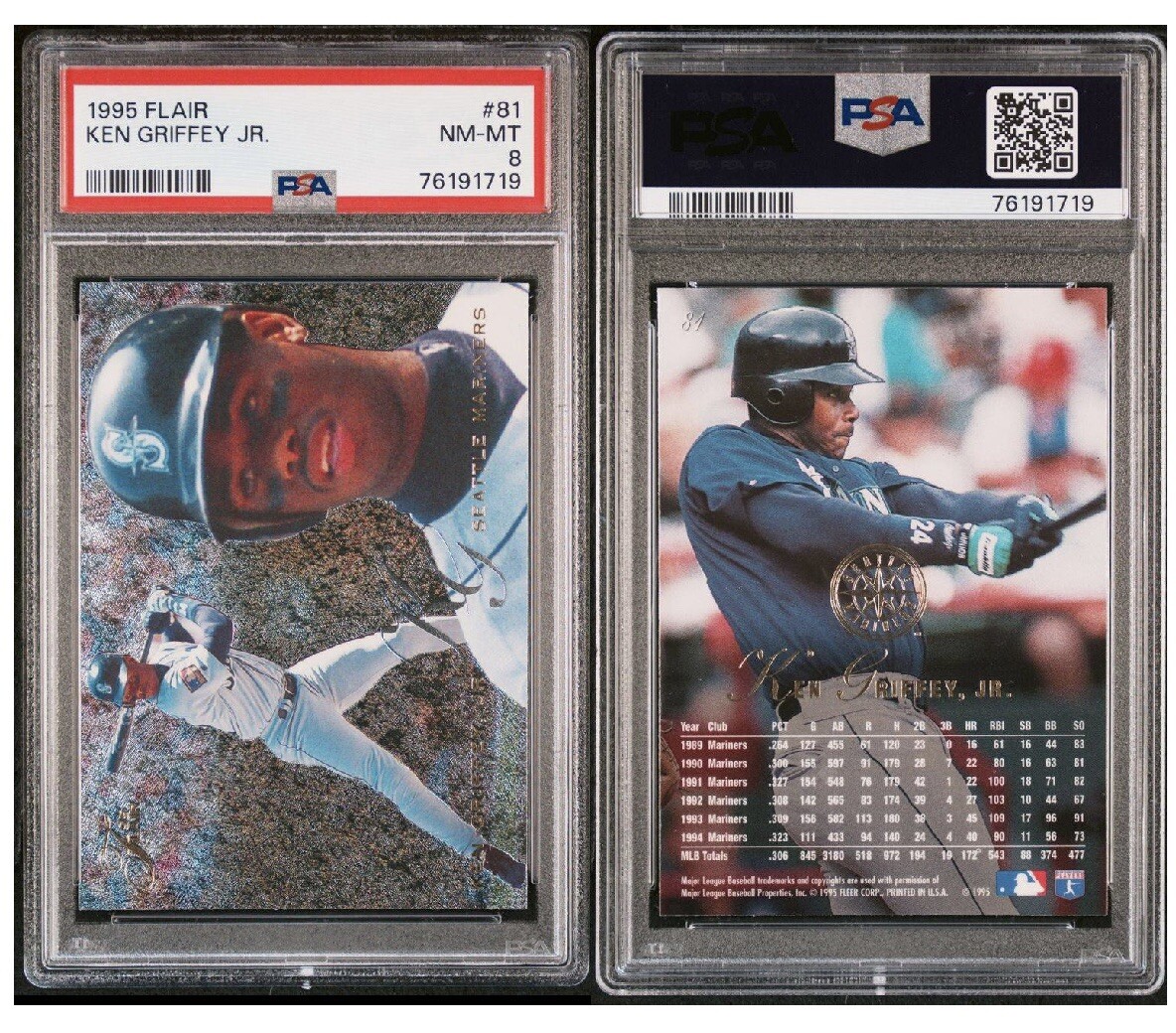 1995 FLAIR #81 KEN GRIFFEY JR. PSA 8 NM-MINT SEATTLE MARINERS  POP 21 ⚾️🔥 - Picture 3 of 3