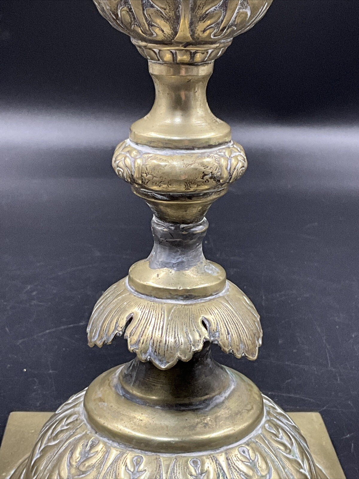 Antique Pair Of FRAGET N PLAQUE Brass Shabbat Judaica Candlestick Holders Polish
