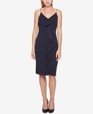 $310 Guess Womens Blue Ruffled Slit Sheath V-Neckline Sleeveless Dress Size 2