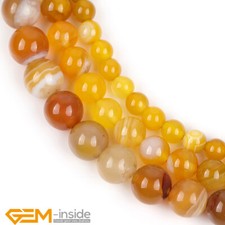 Natural Gemstones Yellow Stripe Agate Onyx Round Beads for Jewelry Making 15" AU