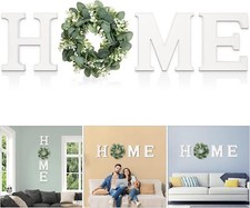 Wood Home Sign for Wall Decor Wooden Letters with Wreath White