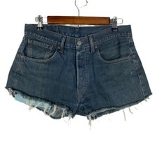 Levi's 501 High Rise Button Fly Cut Off Frayed Shorts Women's 32 Medium Blue