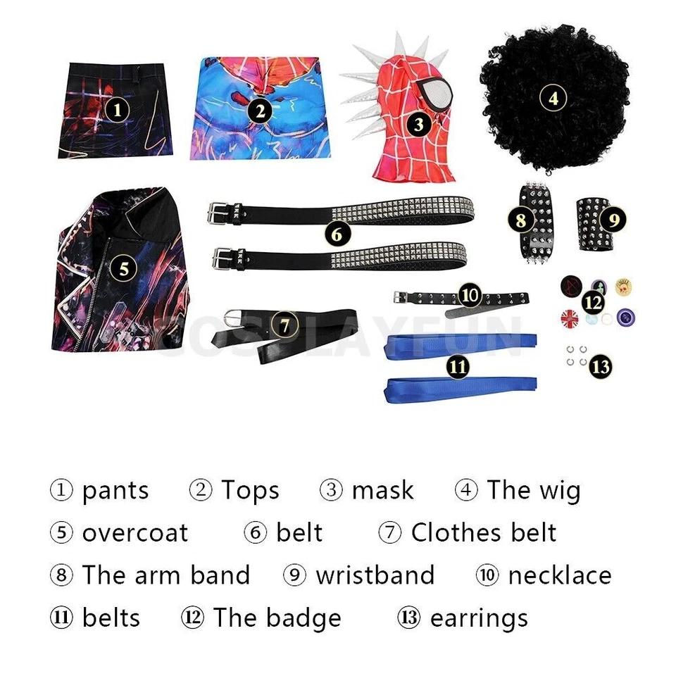 Juego de disfraces Spider-Punk traje a través del Spider-Verse traje disfraz Halloween Foto 2 de 4