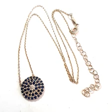 Blue and White Stone Pendant Necklace Gold over925 Sterling Silver 15mm*18
