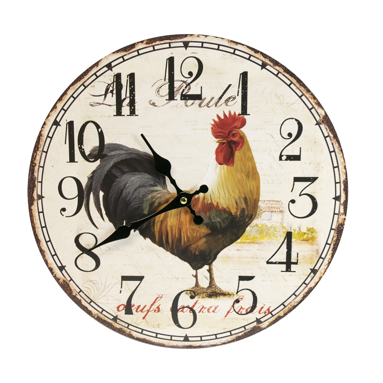 Rooster Clock Wood Wall Clock Animals Woods Mountains Cabins 13" x 13"