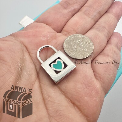 Tiffany & Co. 925 Silver Blue Enamel Heart Adjustable Padlock Lock