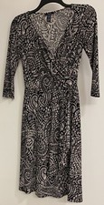 Chaps Women's 3/4 Sleeve Black & White Floral Stretchy Dress Size XS