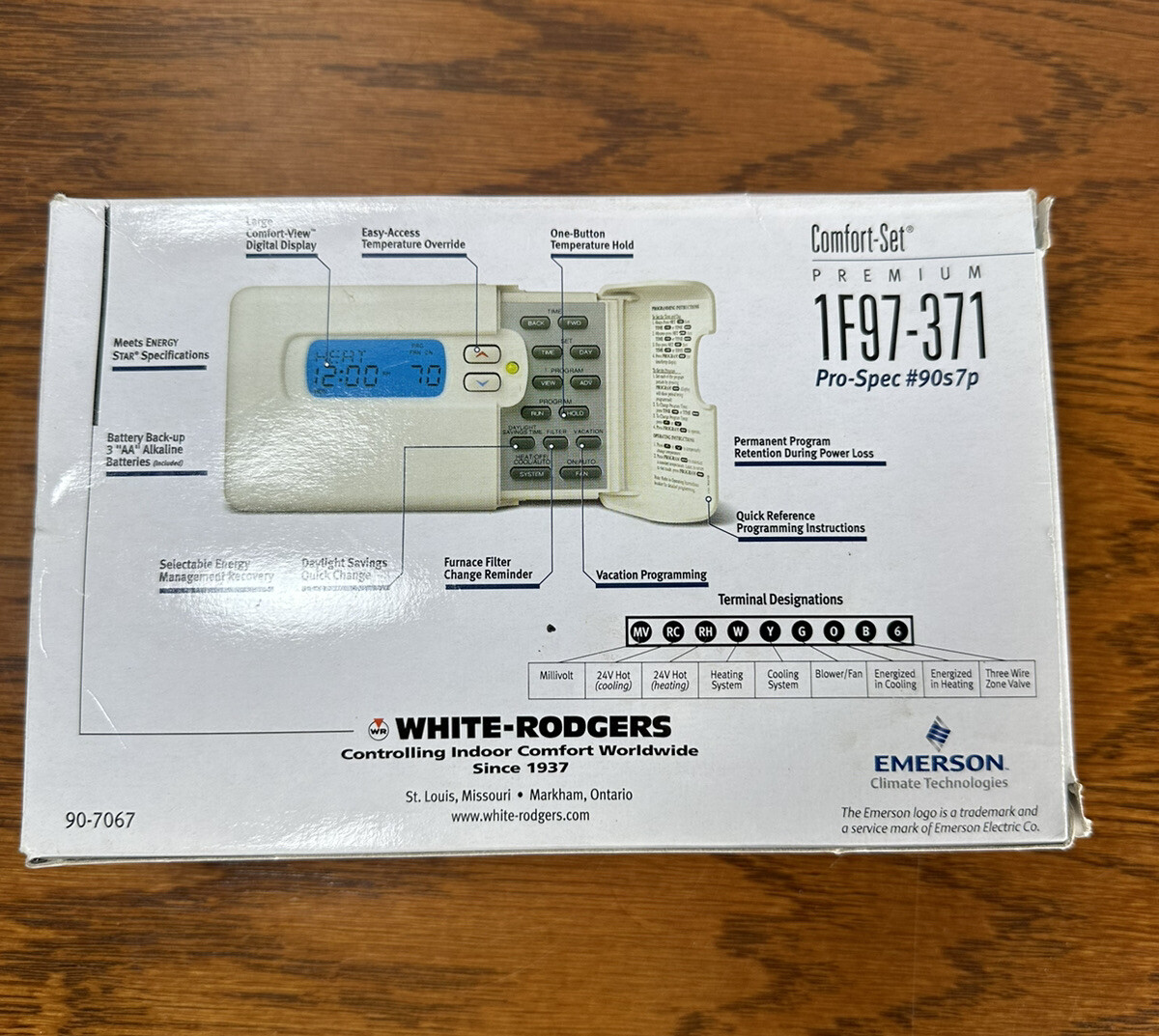 WhiteRodgers 1F97371 Heat Pump 90 Series Premium 7 Day Programmable