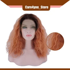 Item of 1 Lady 14" Lace Front Wigs Medium Long Fluffy Curly Wavy Daily Use Pink