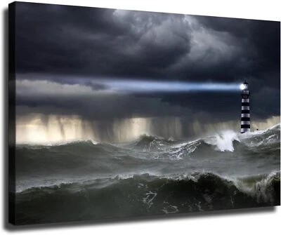 Lighthouse Storm Ocean Seascape Coast Landscape Poster Canvas Print Wall Art