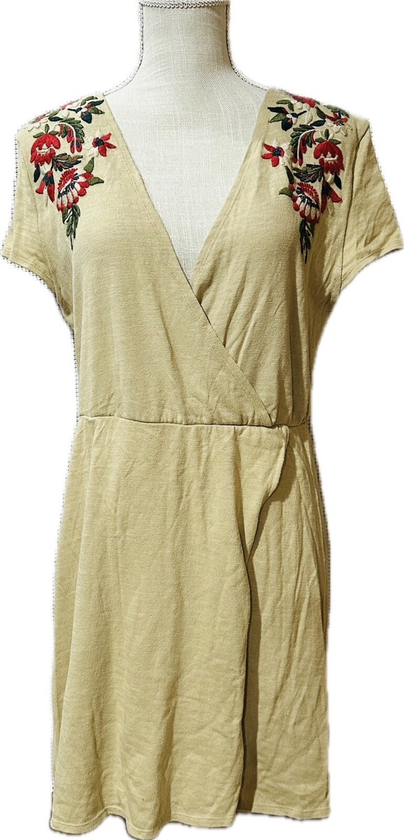 Zara Knit Dress Floral Embroidery Womens Sz Lg