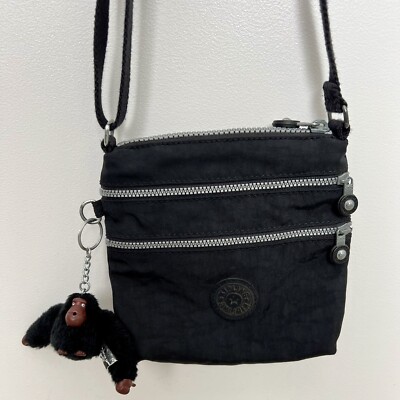 Kipling Alvar XS Black Crossbody Bag Triple Zip Purse