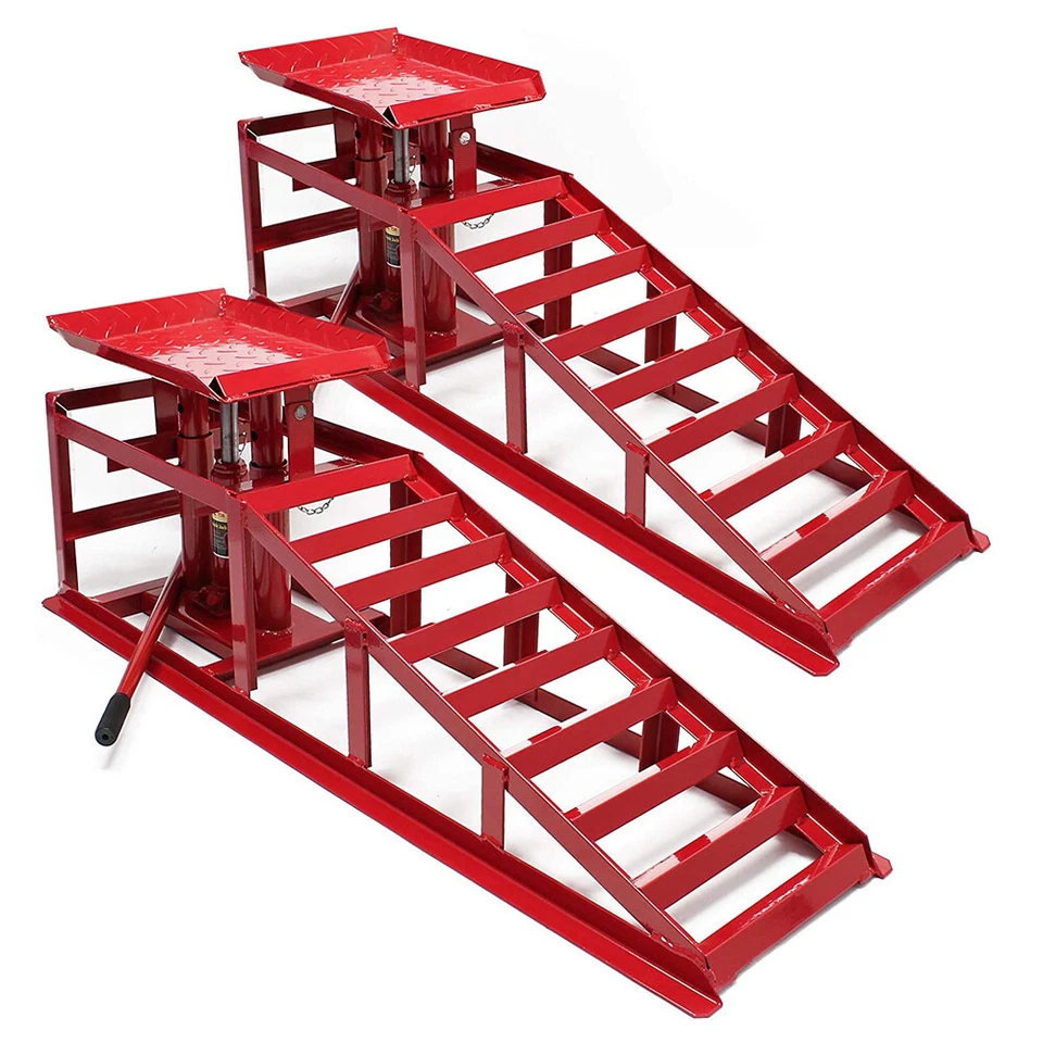 4 ton Hydraulic Car Ramps 2PC Heavy Duty Garage Auto Van Bottle Lift Jack Ramp - Image 2 of 4
