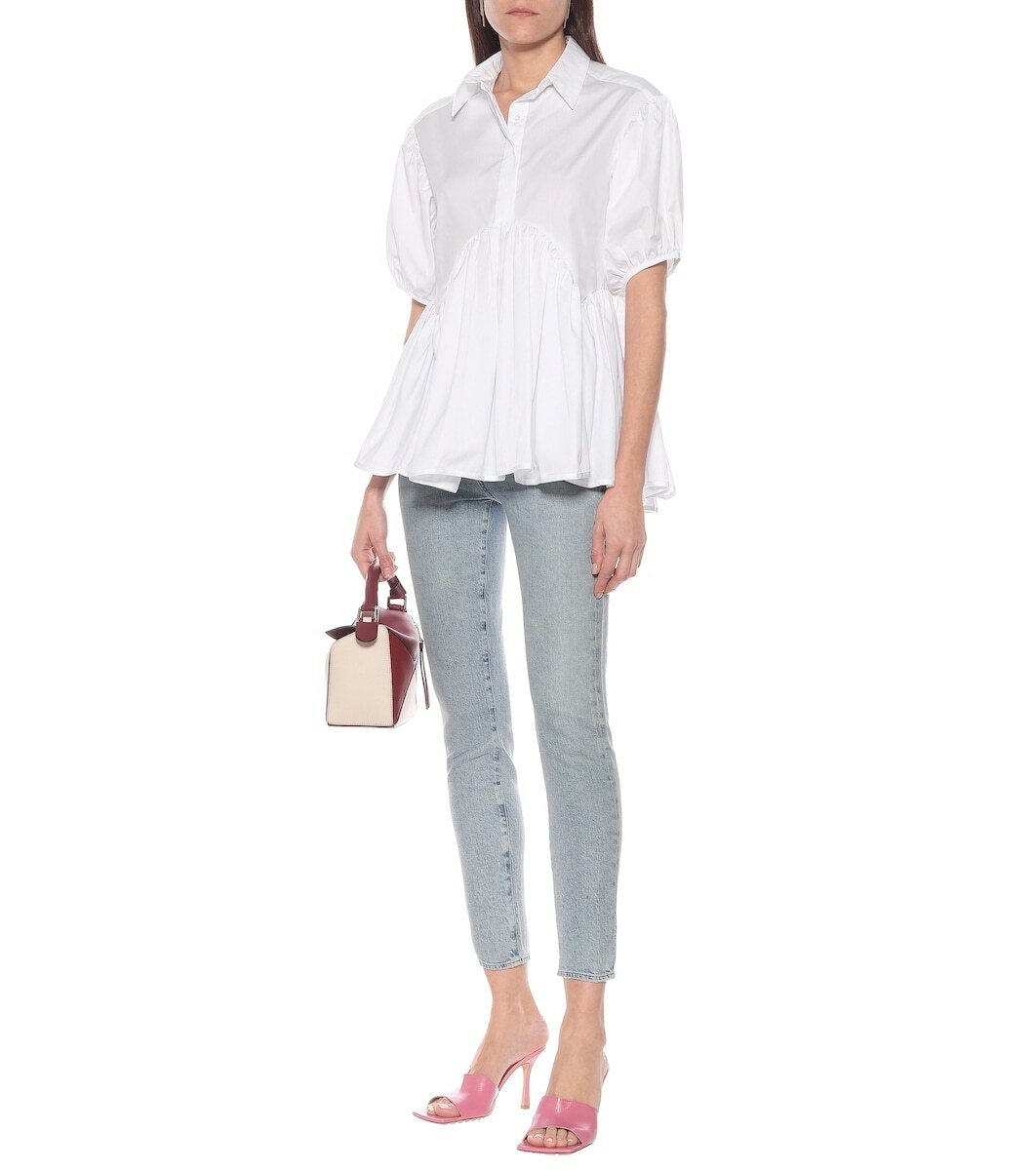 CECILIE BAHNSEN Ellie White Puff Sleeve Peplum Cotton CECILIE BAHNSEN Ellie White Puff Sleeve Peplum Cotton