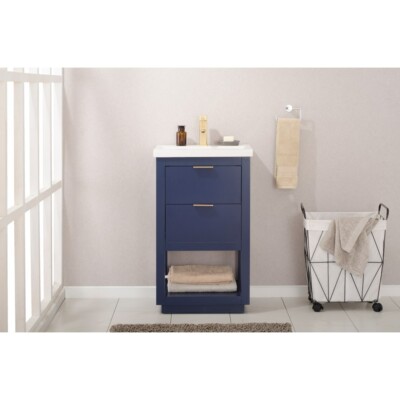 Design Element S04-24-BLU Klein 24'' Single White Porcelain Sink Bath Vanity Blue
