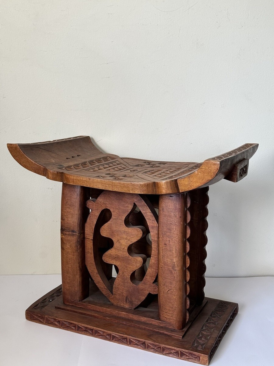 ANTIQUE AFRICAN MUSEUM ASANTE CARVED WOOD TRIBAL STOOL BENCH CHAIR