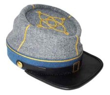 Civil War CSA Infantry 2nd Lieutenant Leather Peak Kepi, Grey/Sky Blue Band