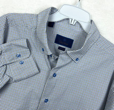 David Donahue Blue Dress Shirt Mens 18.5 2XL Button Down Check Long Sleeve