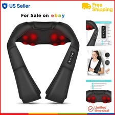 Neck Back Massager Faux Leather Deep Tissue 4D Kneading Heat Relief