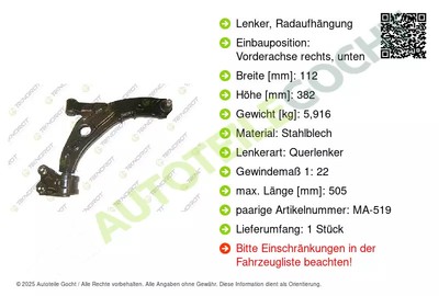 Querlenker für Mazda Cx-7 ER 2006-2014 Vorne Rechts