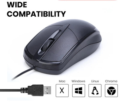 USB 2.0 Optical Wired Scroll Wheel Mouse PC Laptop Notebook Desktop Black Mice