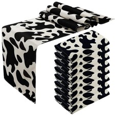 Kingdder 8 Pcs Cow Print Table Runner Farm Black White Cowhide Tablecloth 13x72"